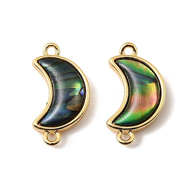 Natural Paua Shell Crescent Moon Connector Charms KK-G538-43G-1