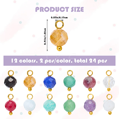 24Pcs 12 Styles Natural Gemstone Birthstone Pendants PALLOY-SW00109-1
