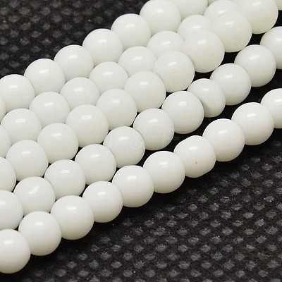 Opaque Solid Color Glass Round Beads Strands X-GLAA-F032-4mm-01-1
