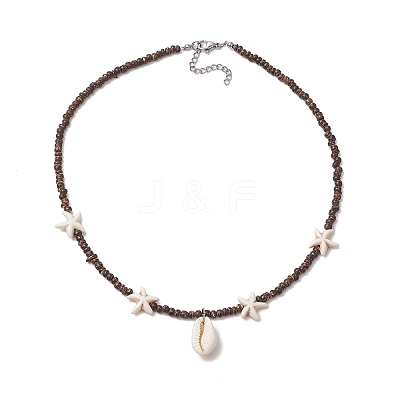 Summer Beach Synthetic Turquoise Starfish & Natural Cowrie Shell Pendant Necklaces NJEW-JN05207-1
