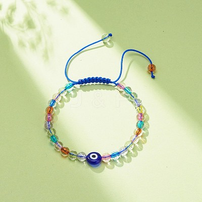 Acrylic Evil Eye & Round Lampwork Braided Bead Bracelet for Women BJEW-JB08379-1
