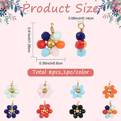 8Pcs 8 Colors Glass with 304 Stainless Steel Pendants GLAA-YW0005-76-1