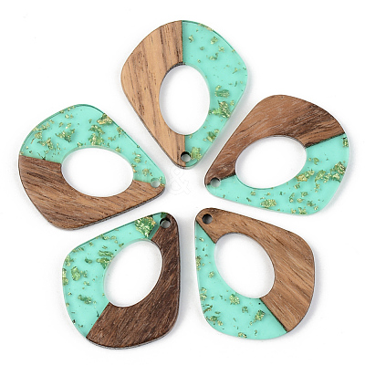 Transparent Resin & Walnut Wood Pendants RESI-S389-016A-B02-1