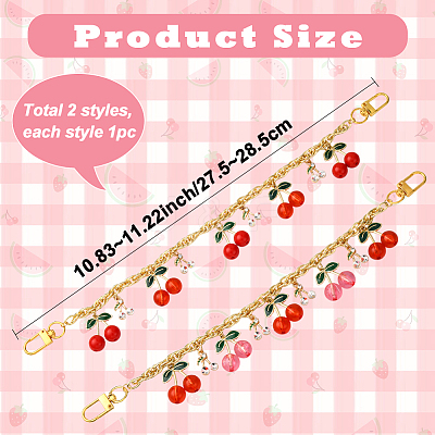 2Pcs 2 Styles Acrylic Red Pink Cherry Charm Brass & Aluminium Bag Decorative Chains PURS-SC0001-04-1