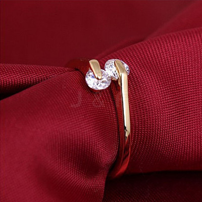 Real 18K Gold Plated Brass Cubic Zirconia Cuff Rings RJEW-EE0001-024C-1