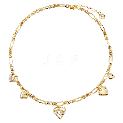 Brass Pave Clear Cubic Zirconia Heart Pendant Necklaces for Women NJEW-HS00024-1