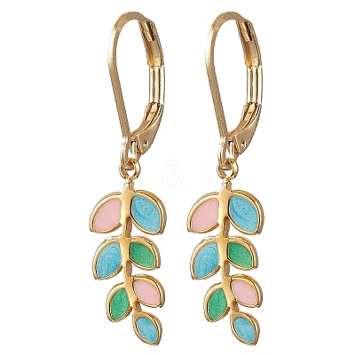 Leaf 304 Stainless Steel Enamel Leverback Earrings EJEW-JE06261-1
