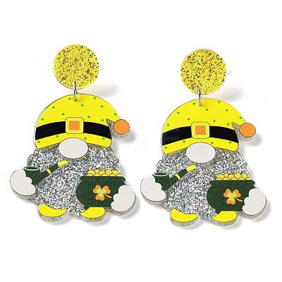 Saint Patrick's Day Sparkling Acrylic Dangle Stud Earrings LS-EJEW-P243-A09-1