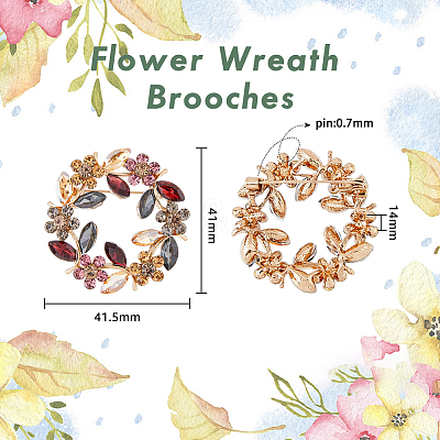 Flower Wreath Colorful Rhinestone Brooch JEWB-WH0026-19-1