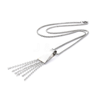 Non-Tarnish 304 Stainless Steel Trapezoid with Tassel Pendant Necklace with Box Chains for Women NJEW-B087-06P-1