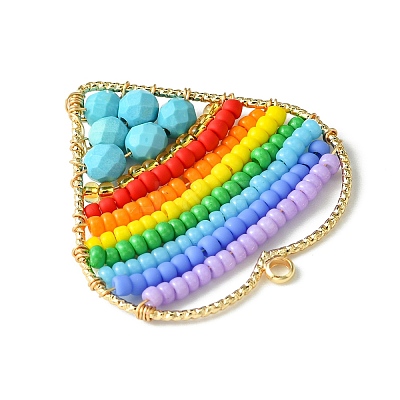 Dyed Natural Magnesite & Glass Seed Beaded Pendants PALLOY-MZ00195-1