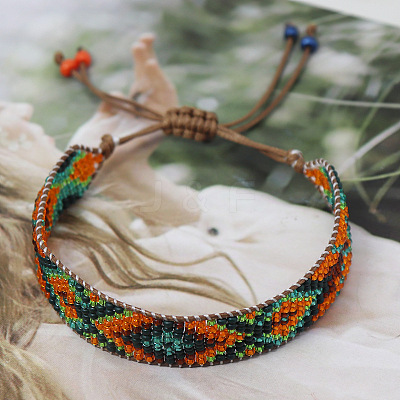 Bohemian Style Rhombus Pattern Glass Seed Beaded Braided Bead Bracelets WG1D303-01-1