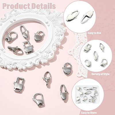 10Pcs 5 Styles 304 Stainless Steel Lobster Claw Clasps STAS-CJ0003-24-1