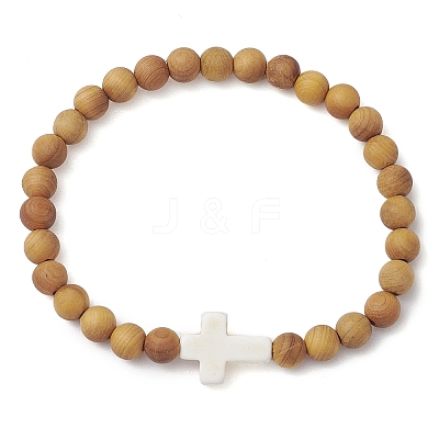 Natural Wood Beads Stretch Bracelets for Women BJEW-JB11338-03-1
