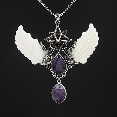 Natural Amethyst Angel Wing Big Pendants PW-WG35423-07-1
