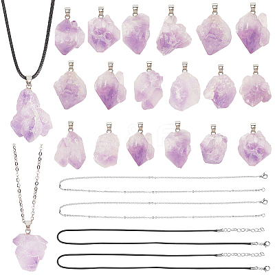 DIY Natural Amethyst Pendant Necklaces Making Kits DIY-SC0012-39P-1