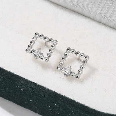 Brass Clear Cubic Zirconia Stud Earrings EJEW-Q014-03P-1