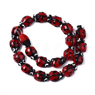 Ladybug Handmade Lampwork Beads Strands LAMP-R004-11-1