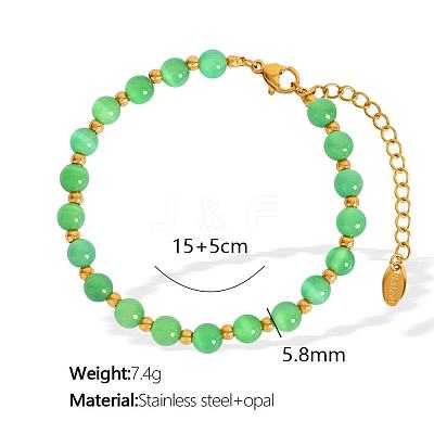 Elegant European 5.8MM Round Cat Eye Beaded Bracelets with Stainless Steel End Chains for Women QL5460-2-1