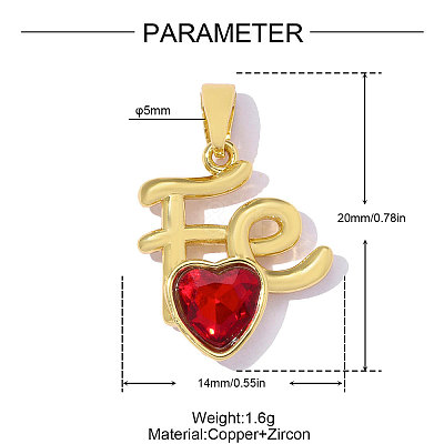 Brass Pave Red Cubic Zirconia Pendants CU-OY001-86G-1