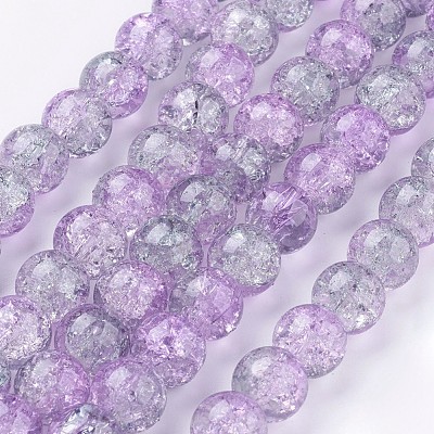 1Strand Two Tone Transparent Crackle Glass Round Beads Strands X-CCG-Q002-10mm-02-1