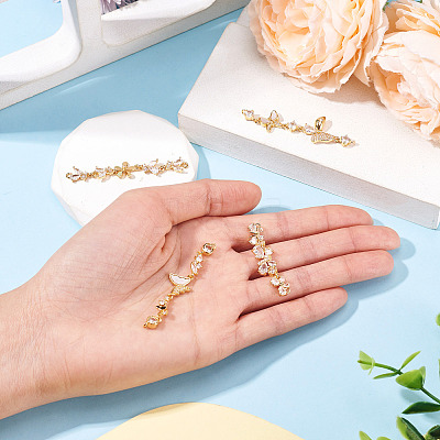 4Pcs 4 Styles Brass Pave Clear Cubic Zirconia Flower Butterfly Connector Charms KK-TA0008-72G-1