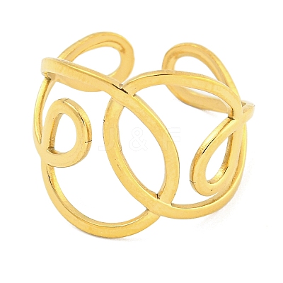 304 Stainless Steel Hollow Irregular Wide Open Cuff Ring for Women RJEW-S406-01G-02-1