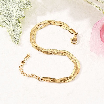 304 Stainless Steel Herringbone Chains Bracelets for Women BJEW-B137-02G-1