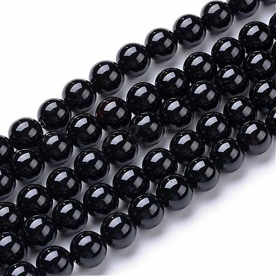 Natural Black Onyx Round Bead Strands G-T055-8mm-10-1