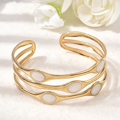 304 Stainless Steel Enamel Multi-layered Cuff Bangles for Women STAS-H259-07G-1