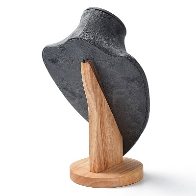 Velvet Bust Necklace Display Stands with Wooden Base ODIS-Q041-02B-02-1