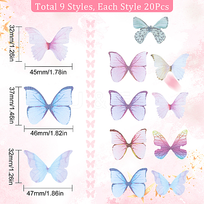 180Pcs 9 Style Two Tone Polyester Fabric Wings Crafts Decoration FIND-SC0004-16-1