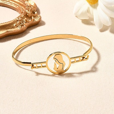 201 Stainless Steel Flat Round Link Bangles for Women BJEW-R014-01G-05-1