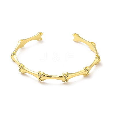 Clear Cubic Zirconia Bamboo Shape Open Cuff Bangle BJEW-M231-11G-1