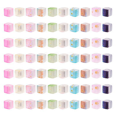 100Pcs 10 Colors Frosted Glass Beads with Golden Glitter Powder DGLA-TA0001-33-1