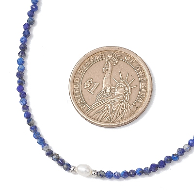 2MM Faceted Round Natural Lapis Lazuli Beaded Necklaces NJEW-JN05918-01-1