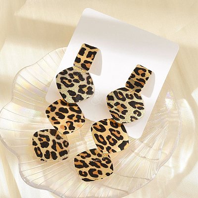 Leopard Print Alloy Dangle Stud Earrings LS-EJEW-K304-01B-G-1