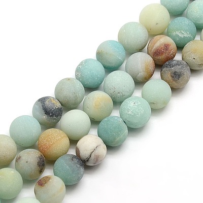 Frosted Natural Flower Amazonite Round Bead Strands G-M064-12mm-07-1