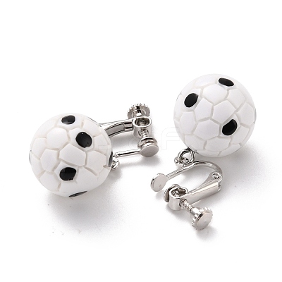 Round Football Dangle Clip-on Earrings for Women EJEW-Z015-09-1