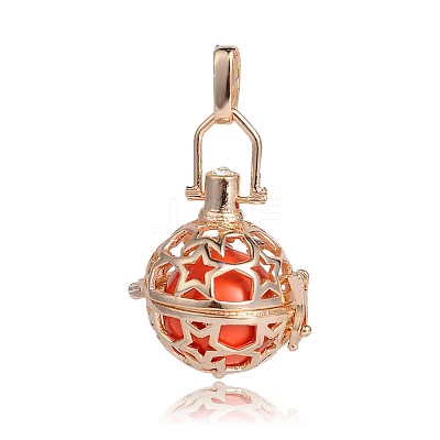 Golden Plated Brass Hollow Round Cage Pendants KK-J226-13G-1