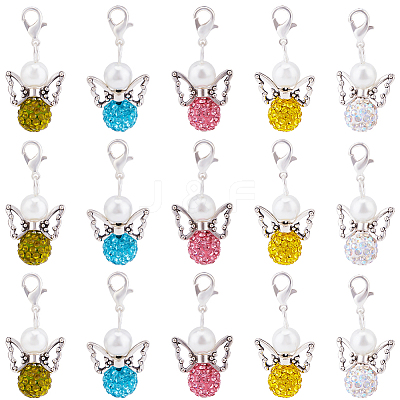 6 Sets Angel Polymer Clay & Glass Rhinestone Bead Pendant Locking Stitch Markers HJEW-SC0001-72-1