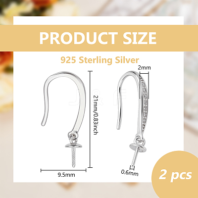 1 Pair 925 Sterling Silver Ear Hooks STER-BC0003-59P-1