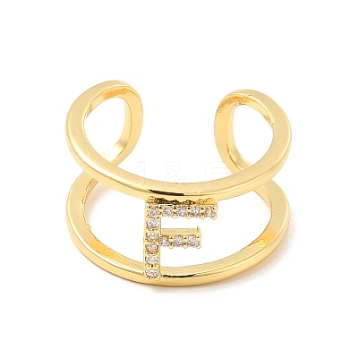 Clear Cubic Zirconia Initial Letter Open Cuff Ring RJEW-A012-01G-F-1