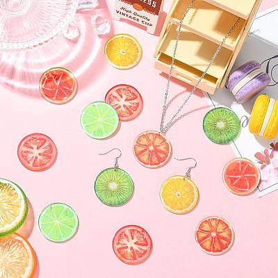 18Pcs 6 Colors Printed Acrylic Pendants MACR-CJ0002-40-1
