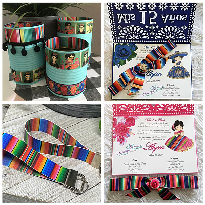 2Rolls 2 Styles Stripe Pattern Printed Polyester Grosgrain Ribbon OCOR-TA0001-37N-1