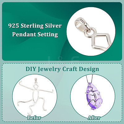 1Pc Rhodium Plated 925 Sterling Silver 5 Claw Prongs Pendant Blank Oval Shape Cabochon Settings STER-BC0002-10B-P-1