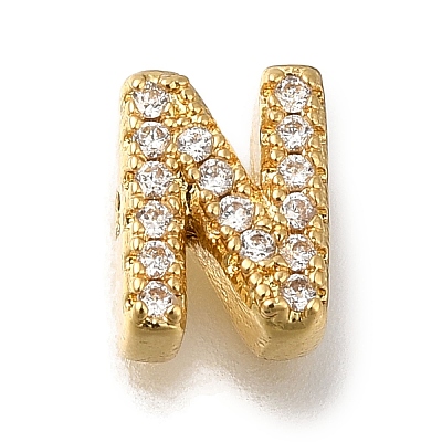 Rack Plating Brass Micro Pave Clear Cubic Zirconia Beads KK-G500-30G-N-1