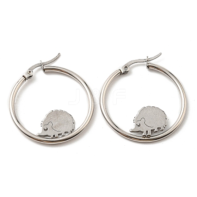 Non-Tarnish 304 Stainless Steel Hedgehog Beaded Hoop Earrings EJEW-F320-02P-1