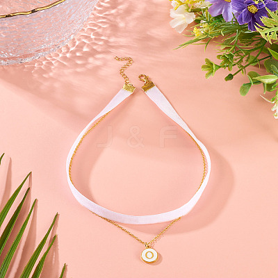 Flat Round with Letter O Alloy Enamel Pendant Necklaces for Women NJEW-TAC0033-1