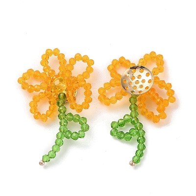 Handmade Glass Beaded Woven Cabochons GLAA-C028-01D-1